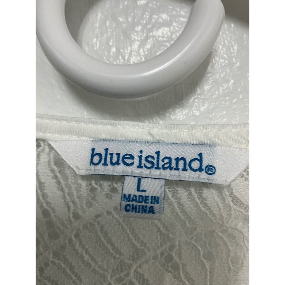 Blue Island White Lace Swim Cover Up Bell Sleeve Tassel Tie Front Large - Picture 3 of 7